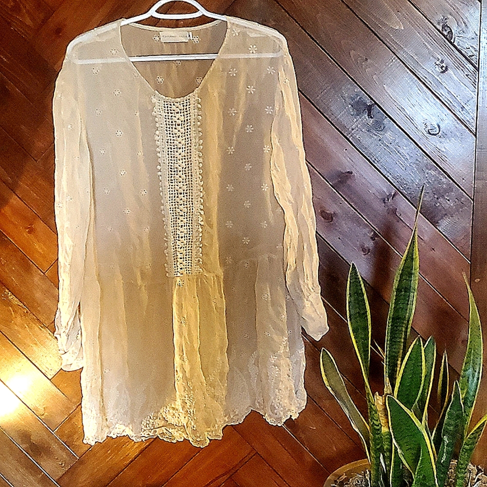 LoveAndLiberty sheer embroidered dress size M cream